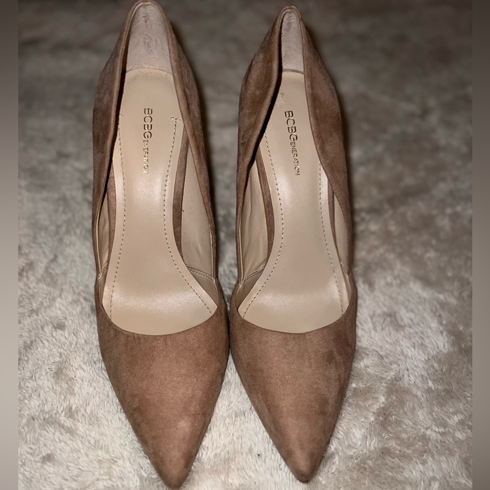 BCBG Tan Stiletto Pumps